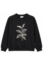 Sweatshirt Ystad Line Art Leaves Black