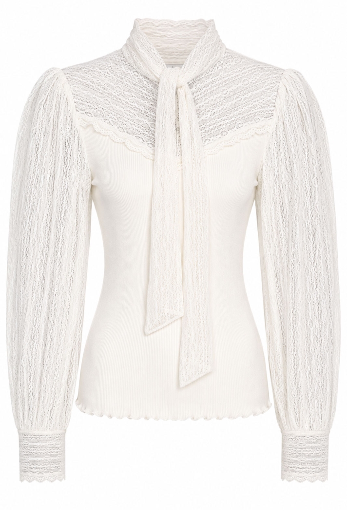 Rwbeatha Silk Full Lace Bow Ls T-shirt