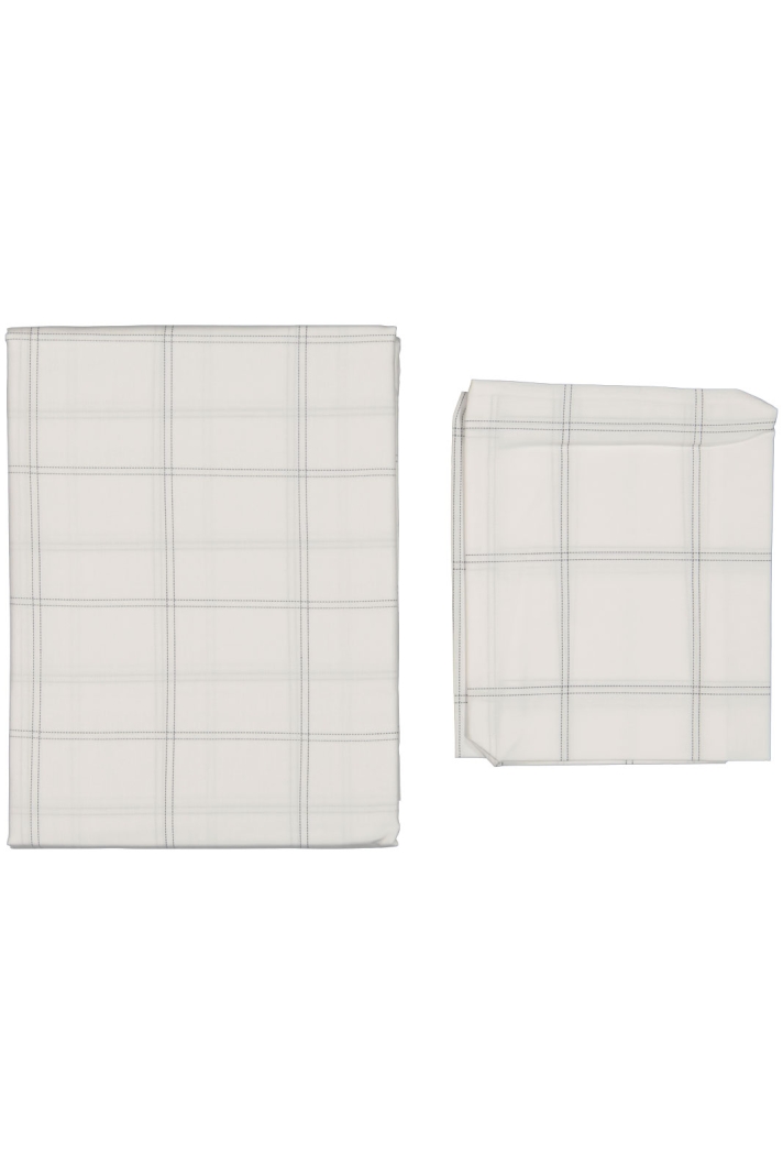 White/dk Blue Checked Lyocell/cotton Set