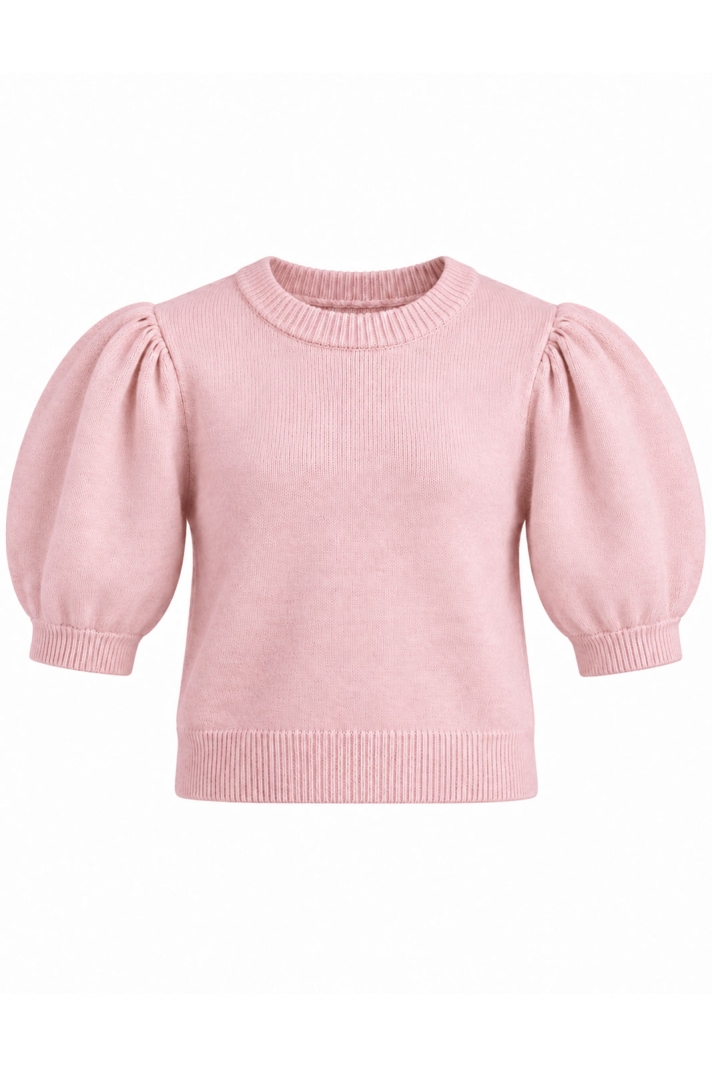 Girls Knitted Topwith Puff Sleeves