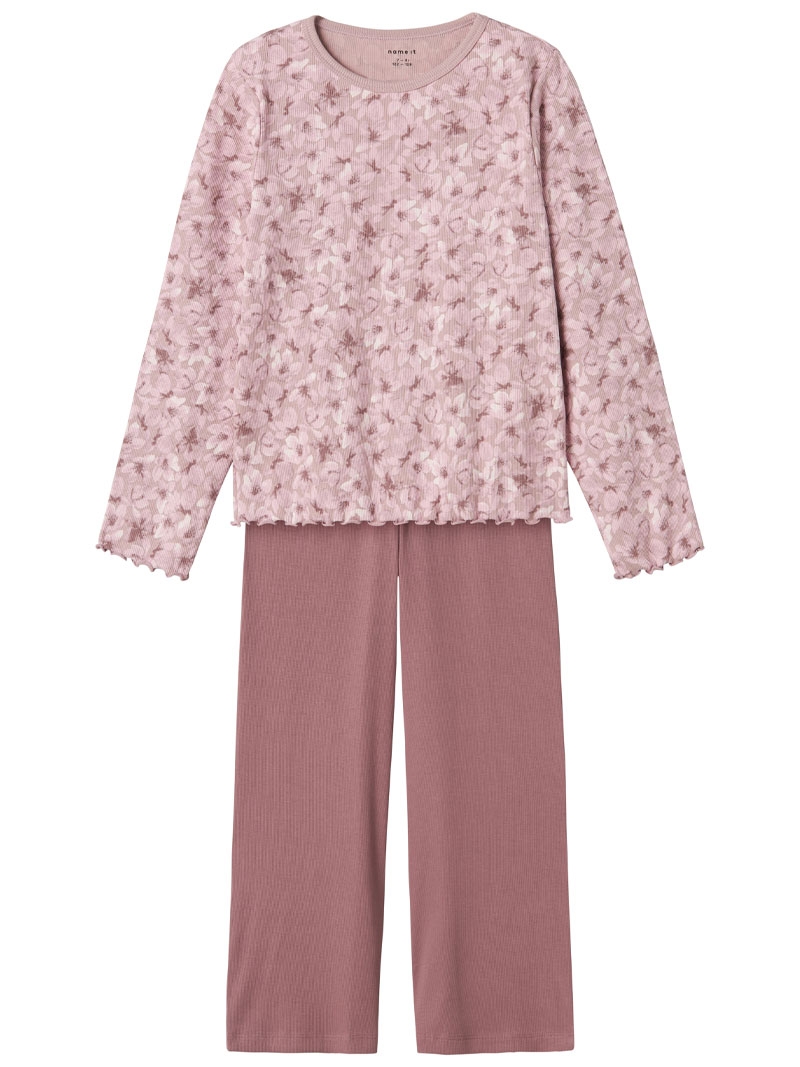 Nkfnightset Mauve Flower Loose Rib Noos