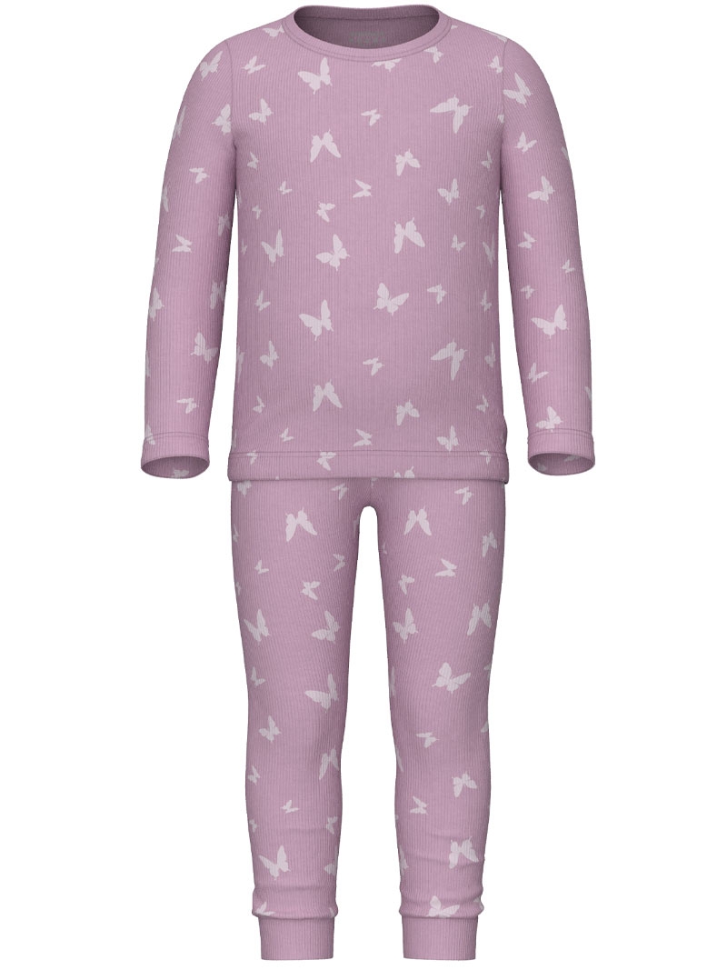 Nmfnightset Pink Butterfly Rib Noos